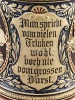 Antik német söröskorsó. Javított ón fedéllel, m: 21 cm