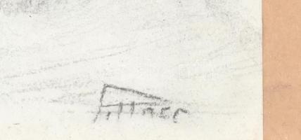 Pittner jelzéssel: Házak a fák mögött. Kréta, papír, üvegezett fa keretben, 42×29,5 cm