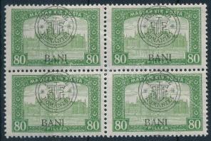 Kolozsvár 1919 Parlament 80f 4-es tömbben, a jobb felső bélyegen egyenes szárú N betű lemezhiba / Mi 39 I. block of 4 with plate variety. Signed: Bodor (ránc / crease)