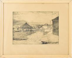 Dudás Jenő (1900-1991): Tihany. Rézkarc, papír, jelzett. Üvegezett, sérült fakeretben, lap széle kis...