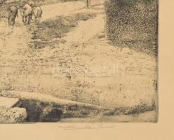 Dudás Jenő (1900-1991): Tihany. Rézkarc, papír, jelzett. Üvegezett, sérült fakeretben, lap széle kis...