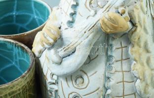 Kiss Roóz Ilona (1920-2010): Zenélő hölgy. Gyertyatartó és virágtartó részekkel. Jelzett, alján sérü...