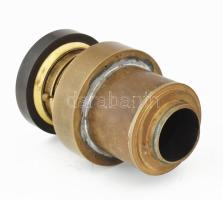 Antik objektív, tartóban, h: 11 cm