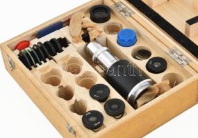 Mikroszkóp okulár szett. Fadobozban, hiányokkal, jó állapotban