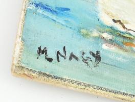 M Nagy jelzéssel: Vízparti táj madarakkal. Olaj, vászon, faroston. 21,5x39 cm