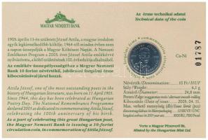 2005. 10Ft Cu-Ni "József Attila" sorszámozott emléklapon, "101787" sorszámmal, C...