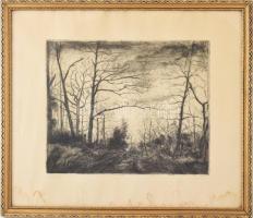 Élesdy István (1912-1987): Kopasz fák. Rézkarc, papír, jelzett, üvegezett fakeretben, lap széle folt...
