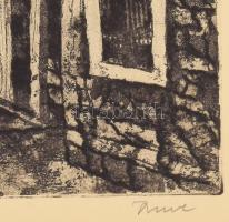 Imre István (1918-1983): Rovinj. Rézkarc, papír, jelzett, üvegezett keretben, lapszélei néhány kevés...