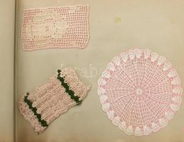 cca 1940-1950 Kézimunka feladatsor, rajzfüzet beragasztott munkákkal