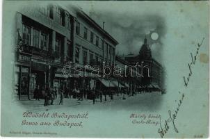 1899 (Vorläufer) Budapest V. Károly körút, üzletek, háttérben a Nemzeti színház régi épülete (fl)