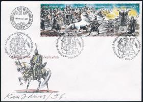 1996 Feszty-körkép III. hármascsík FDC-n a tervező, Kass János aláírásával