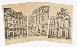 cca 1910-1920 Larchitecture moderne a Paris / Párizsi épületek a századfordulóról, 3 db nagyméretű nyomat, változó állapotban, lapszéli sérülésekkel, 40x25 cm körül