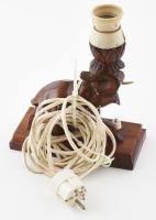 Éjjeli lámpa. Elefánt figurás, faragott fa, egy agyar hiánnyal 23 cm