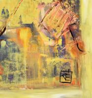 V. Tóth Éva (1964-): Zenészek. Olaj, farost. Jelzett. Hátoldalán autográf felirattal. Fakeretben. 60...