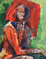 V. Tóth Éva (1964-): Macskás nő. Olaj, vászon. Jelzett. Hátoldalán autográf felirattal. Dekoratív fa...