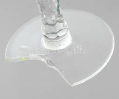 Kék kristály likőrös pohár szett, egyik talpa sérült, 6 db, m: 12 cm