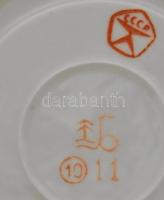 Orosz teás készlet. Pótolt kiöntővel, kézzel festett, jelzett, kopással