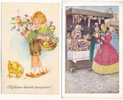 15 db RÉGI húsvéti üdvözlő motívum képeslap vegyes minőségben / 15 pre-1945 Easter greeting motive p...