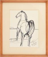 Olvashatatlan jelzéssel: Ló a vízparton, 1984. Filctoll, papír. Kiss Dénes (1936-2013) József Attila...