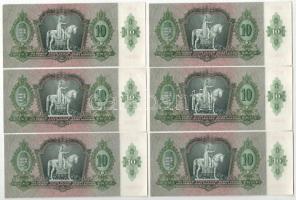 1936. 10P (6x) sorszámkövetők "B 527 030040 - B 527 030045" T:UNC,AU kissé hullámos papír ...