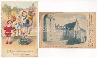 21 db RÉGI főleg üdvözlő és város képeslap / 21 pre-1945 mostly greeting and town-view postcards
