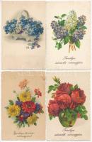 21 db RÉGI virágos üdvözlő motívum képeslap vegyes minőségben / 21 pre-1945 flower greeting motive postcards in mixed quality