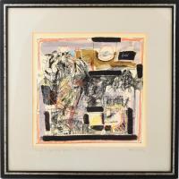 Tardi Kovács Sándor (1938-2013): Felhő és napsütés, 1984. Vegyes technika, papír, jelzett. Hátoldalá...