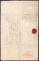 1843 Csányi János (1788-1870) híres kecskeméti főbíró által írt viaszpecsétes levél