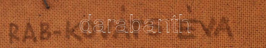 Rab-Kováts Éva (1943-): Baranyai falu, 1984. Olaj, farost, jelzett. Hátoldalán autográf felirattal. ...