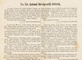 1849 Pest, Cs. kir. katonai törvényszék ítéletei, nevek és ítéletek felsorolásával (pl. Jáross Vince...