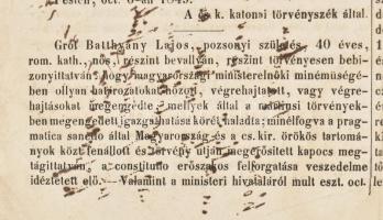 1849 Pest, Cs. kir. katonai törvényszék ítéletei, nevek és ítéletek felsorolásával (pl. Jáross Vince...