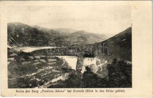 Zvornik, Ruine der Burg Prokleta Jelena bei Zvornik (Blick in das Drina gebiet) / castle ruins + "K.U.K. MILIT. POST ZVORNIK" "K.u.K. Zensurstelle Ujvidék Zensuriert 3" (EK)