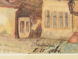 Olvashatatlan jelzéssel: Tabáni részlet, Mély Pince Vendéglővel, 1924. Akvarell, papír. Üvegezett fa...