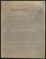 cca 1915 Magyarok! I. világháborús orosz propaganda felhívás magyar katonák részére, hogy Oroszországhoz álljanak át az osztrákok ellen. Kartonon 18x22 cm