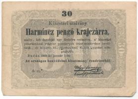 1849. 30kr "Kossuth bankó", "ű.st.*", "iki" sajtóhiba T:F folt, kis szakadás Adamo G103