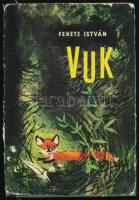 Fekete István: Vuk. Bp., 1965, Móra Ferenc Könyvkiadó. Első kiadás. Csergezán Pál rajzaival illusztrálva. Kiadói félvászon-kötés, sérült kiadói papír védőborítóban, a védőborító részben hozzáragadt a borítóhoz.