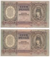 1943. 1000P (2x) közeli sorszámúak "F 092 009929", "F 092 009933" T:F szép papír  Adamo P21