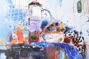 Szergej Szavcsenko (-), ukrán festő: Csendélet sajttal és almával. Olaj, vászon. Fakeretben, 70x80 c...