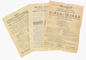 cca 1920-1930 Fülöpszállás, Nagymaros, Pápa gazdasági kiállítások meghívója és programja 3 db