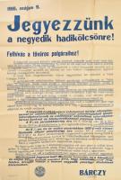 1916 Hadikölcsön jegyzésére buzdító plakát, Hajtva 63x46 cm Kisebb beszakadásokkal