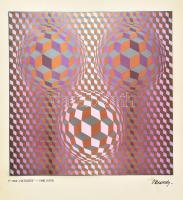 Vasarely Victor (1908-1997): Hatsoeg. Ofszet nyomat, papír. Jelzett a nyomat alatt nyomtatva. Sarkaiban kartonra rögzítve, karton széle kissé foltos. 37x37 cm.