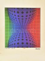 Vasarely Victor (1908-1997): Paura. Ofszet nyomat, papír. Jelzett a nyomat alatt nyomtatva. Sarkaiban kartonra rögzítve, karton széle kissé foltos. 37x33 cm.