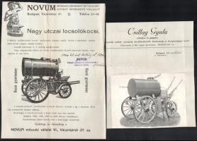 cca 1900 Városi locsolókocsi és tűzoltókocsi képes reklám nyomtatvány