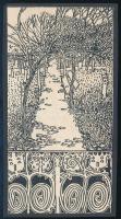 cca 1910 Kozma Lajos (1884-1948): Kert illusztráció, klisé, papír, jelzés nélkül, kartonra kasírozva, körbevágott, 12x6 cm