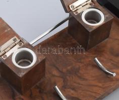 Art deco tintatartó, cca 1930, fa, fém, sérült, h: 29 cm