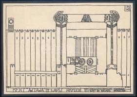 cca 1908 Kozma Lajos (1884-1948): "Lapis Refugii - Kert ajtaja", fametszet, papír kartonon, jelzett a dúcon, 11,5x16 cm