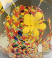 Antik cseh üveg levélnehezék, belső színezéssel, kis kopással, m: 8 cm