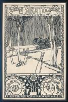 1908 Kozma Lajos (1884-1948): "Sirató", klisé, papír kartonra kasírozva, jelzett a dúcon, 14,5x9,5 cm