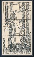 cca 1908 Kozma Lajos (1884-1948): "Hall ablaka, Lapis Refugii" (nő), fametszet, papír kartonra kasírozva, jelzett a dúcon, 13,5x7,5 cm