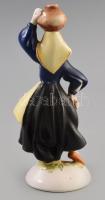 Olasz porcelán nő figura, ragasztott, sérült, m: 14 cm